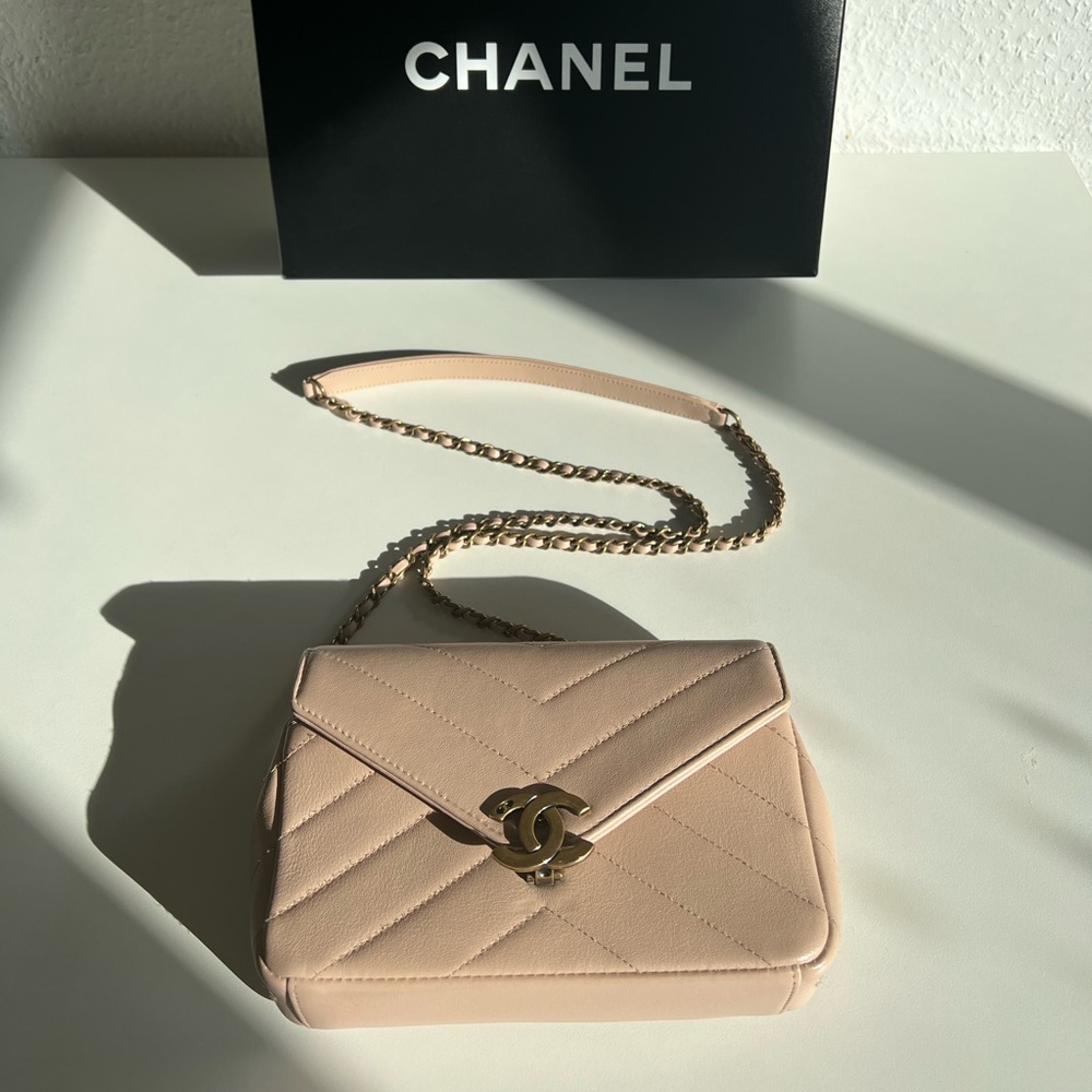 Chanel Lambskin Chevron Mini Coco Envelope Flap